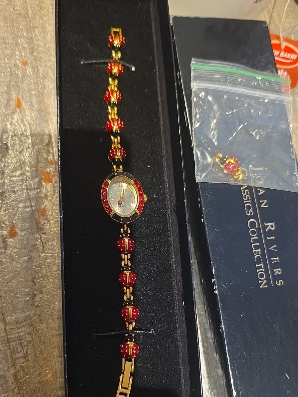 Joan Rivers Red and Gold Beaded Bracelet Watch